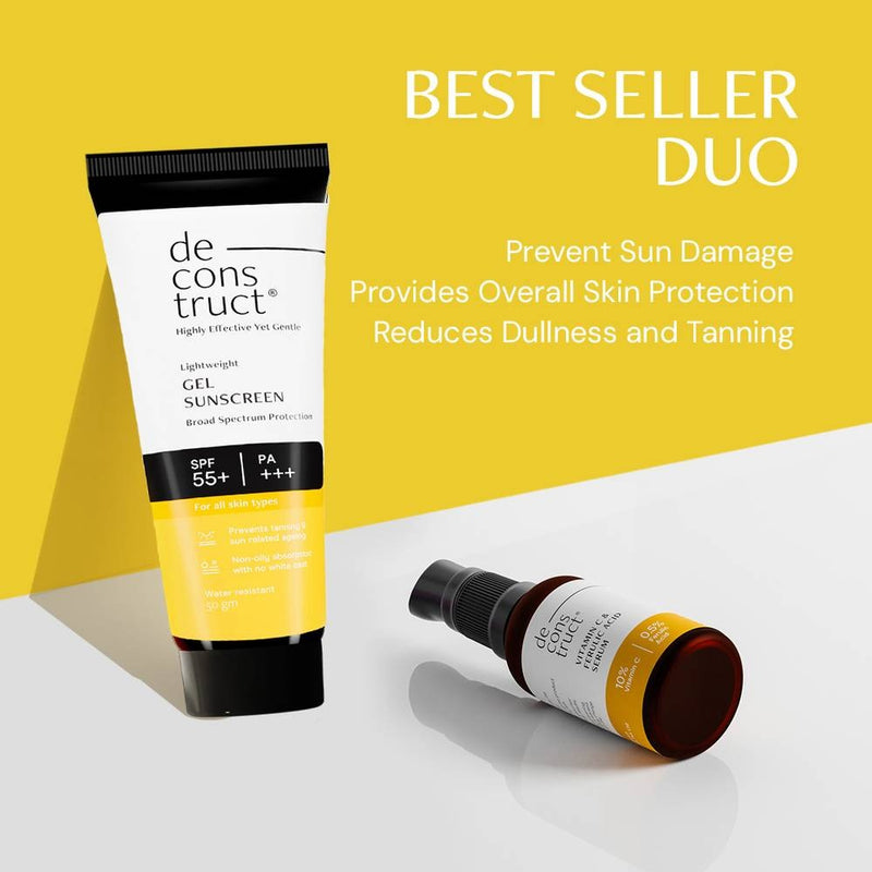 Deconstruct Sun Protect Duo 10% Vitamin C Face Serum + Gel Sunscreen, Get Glowing Skin with Sun Protection, No White Cast, Non Irritating & Lightweight