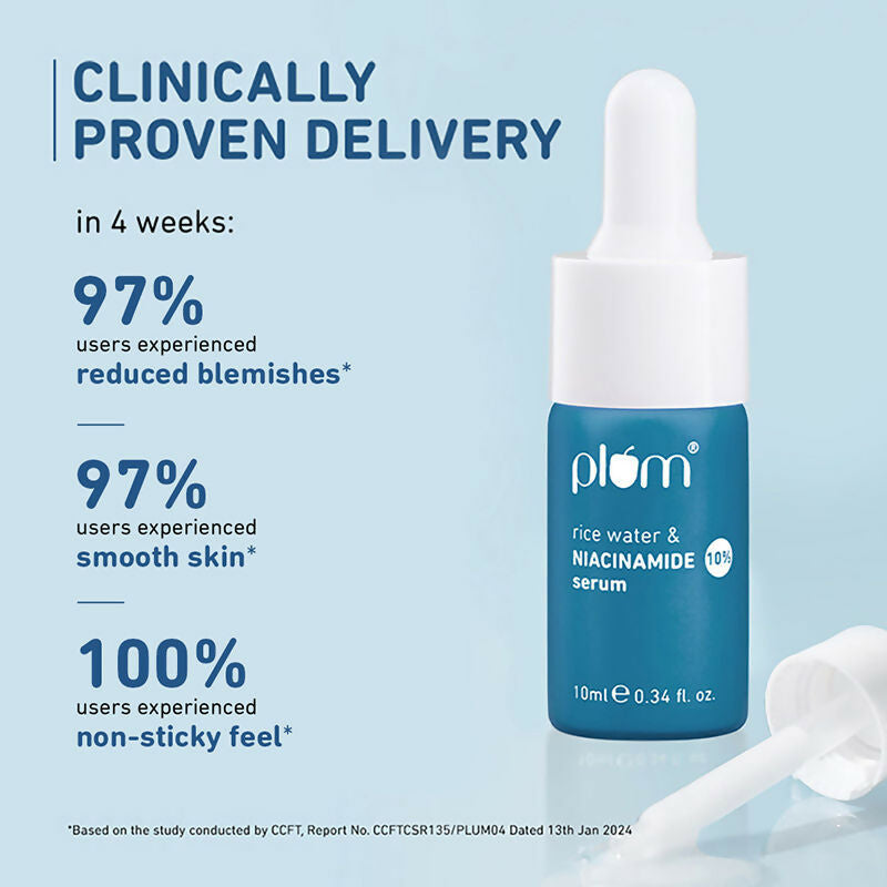 Plum 10% Niacinamide Brightening Face Serum With Rice Water - Fades Blemishes & Dark Spots, Beginner Friendly