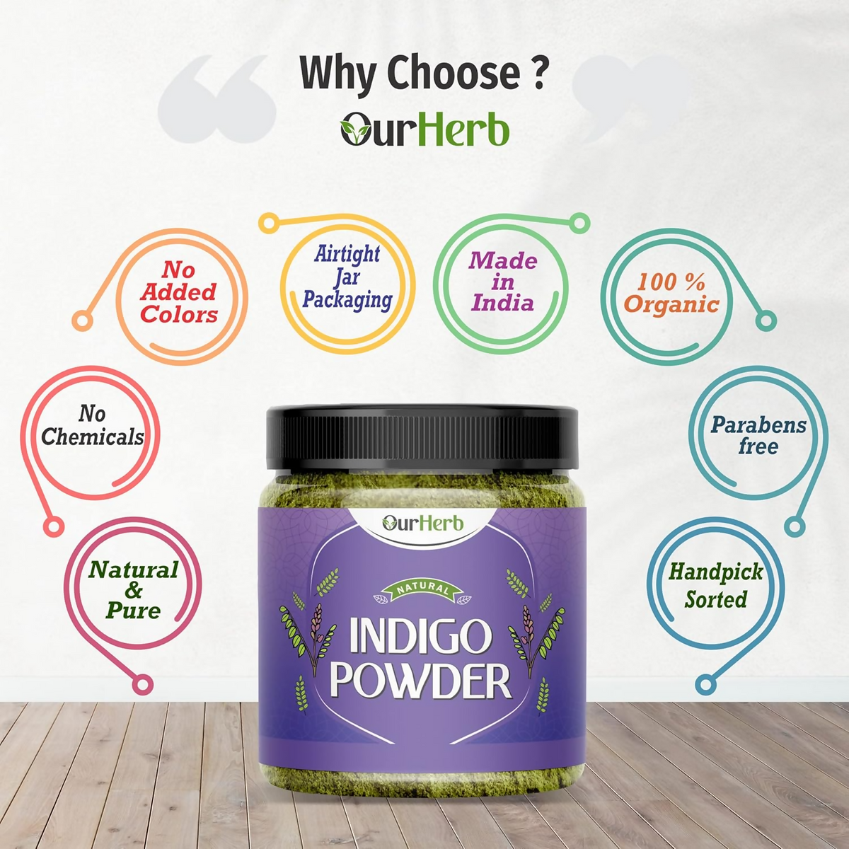 OurHerb Pure & Organic Indigo Leaves Powder For Black Hair Colour