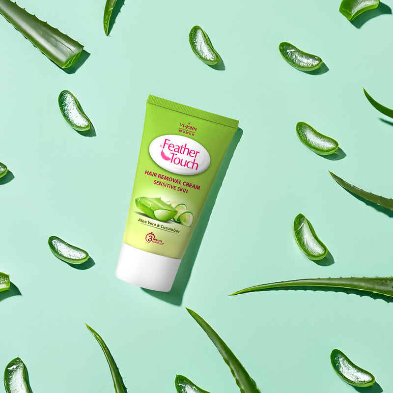 VI-JOHN Feather Touch Cucumber & Aloevera Hair Removal Cream for Women for Sensitive Skin Suitable for Legs, Underarms, Bikini Line, Arms