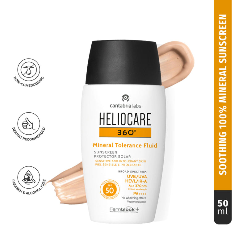 Heliocare Mineral Tolerance Fluid Sunscreen SPF 50 Pa++++ 100% Mineral, Vit C & E Sensitive Skin