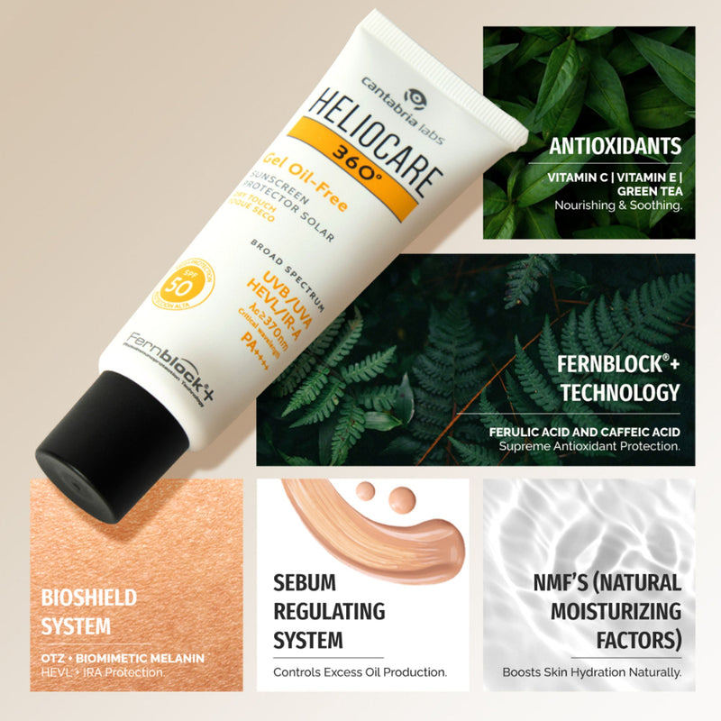 Heliocare 360 Gel Oil-Free Sunscreen SPF 50 Pa++++ Oily & Combination Skin, Anti-Acne, Matte Finish