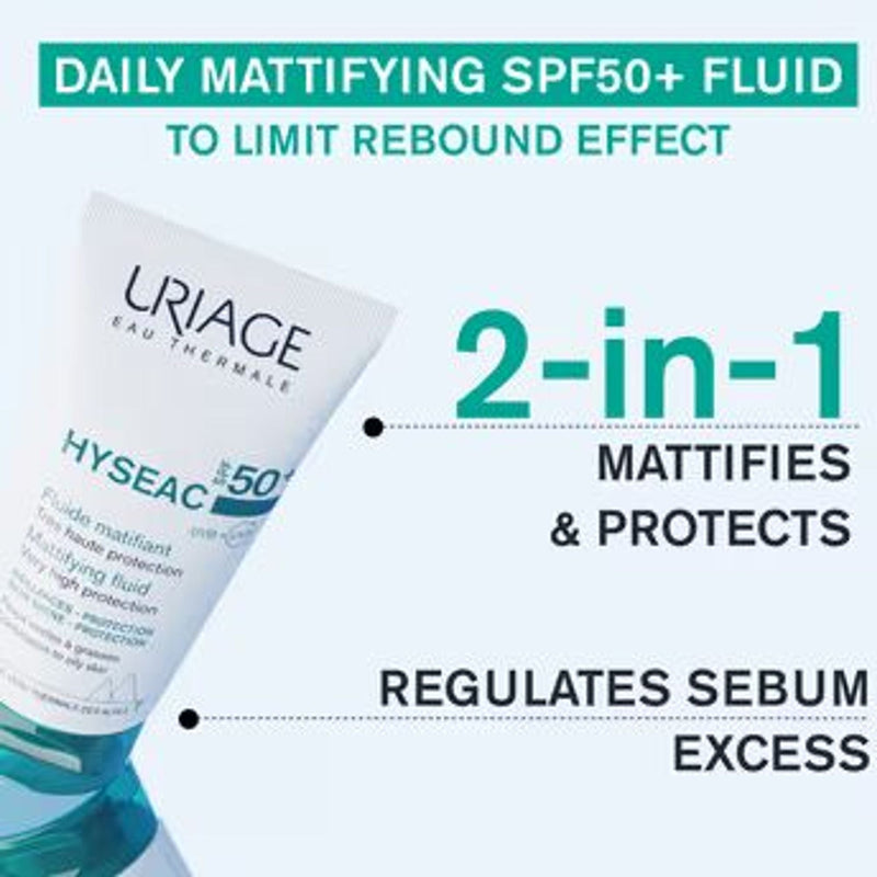 Uriage Hyseac Mattifying Fluid SPF50+ Light & Matt Texture Combination Oily Skin Dermat Recommended