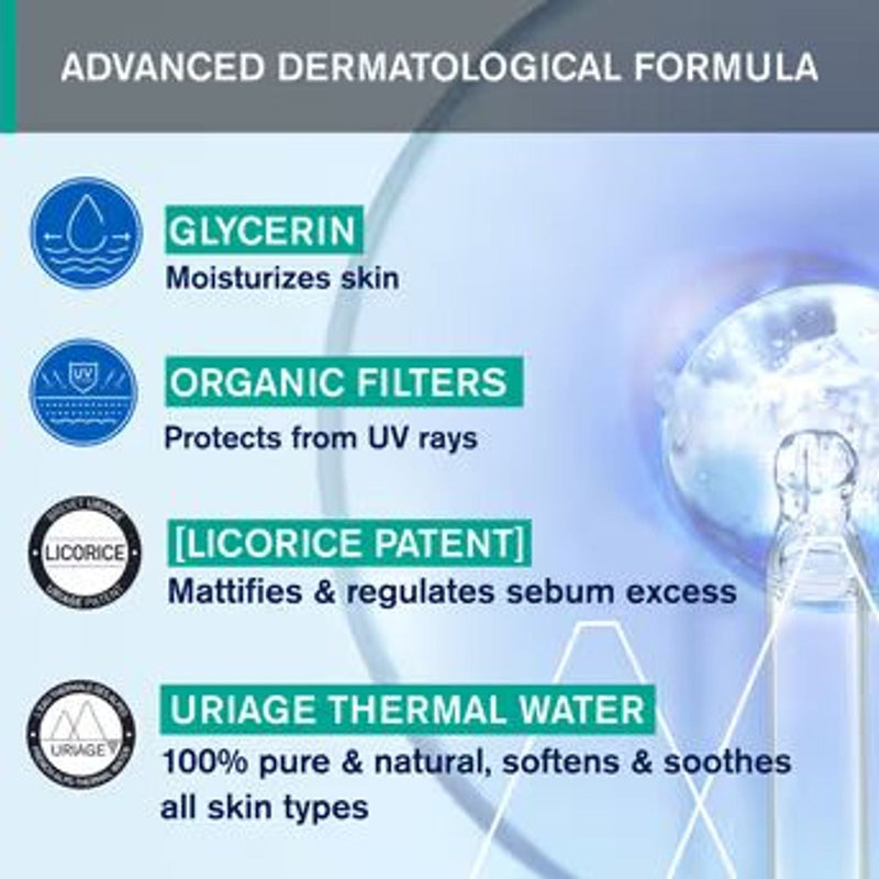 Uriage Hyseac Mattifying Fluid SPF50+ Light & Matt Texture Combination Oily Skin Dermat Recommended