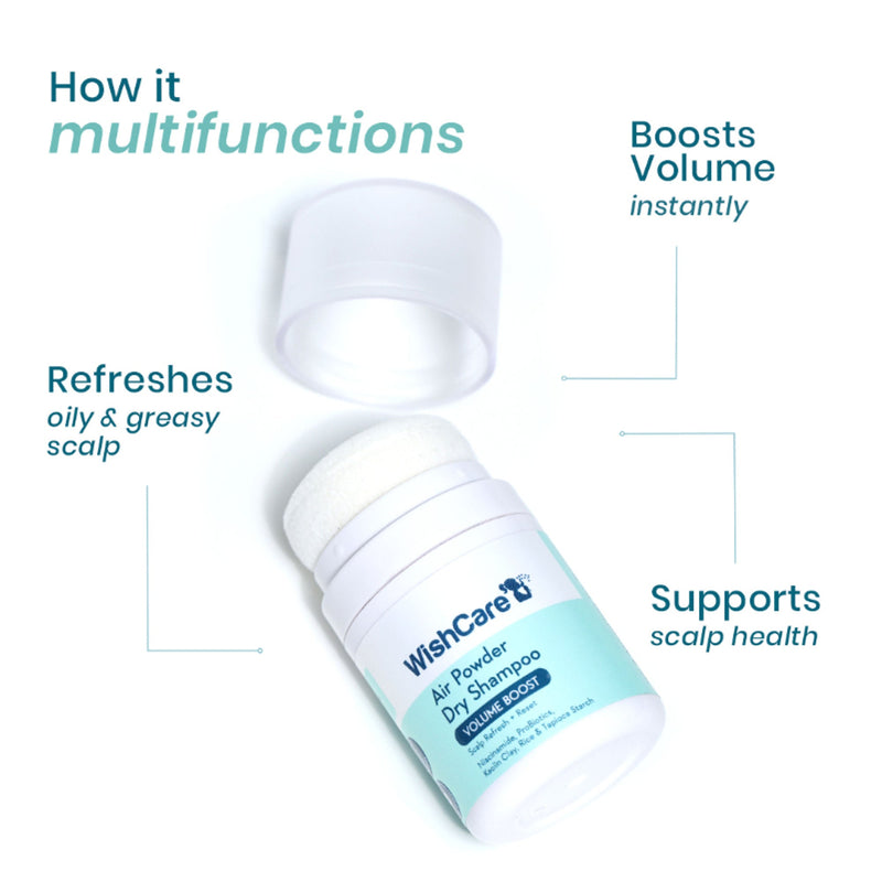 Wishcare Air Powder Dry Shampoo for Oily Hair & Scalp - No White Cast & Aerosol - Volume Boost