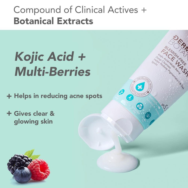 Lotus DermaBotanics Kojic Acid + Multi Berry Blemish-Free Face Wash, pH5.5, For Sensitive Skin