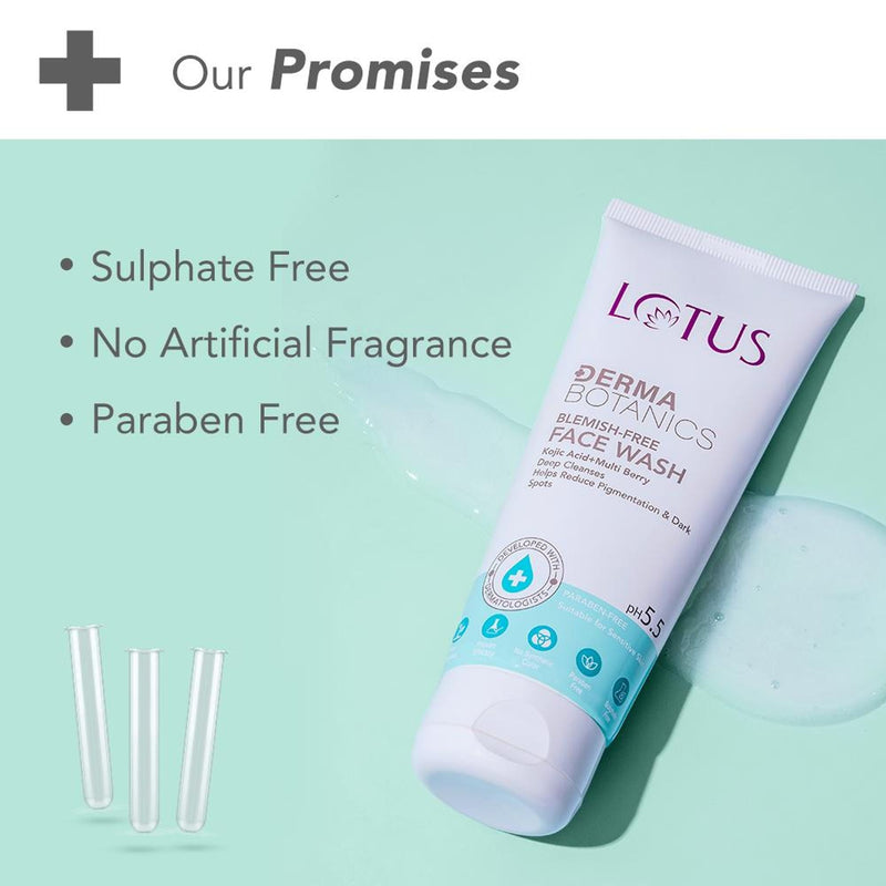 Lotus DermaBotanics Kojic Acid + Multi Berry Blemish-Free Face Wash, pH5.5, For Sensitive Skin