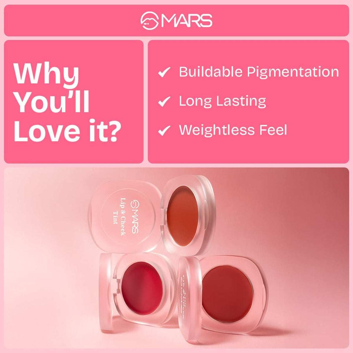 MARS Cosmetics Lip & Cheek Tint for Bold Pop Color - 05-Pastel Pink