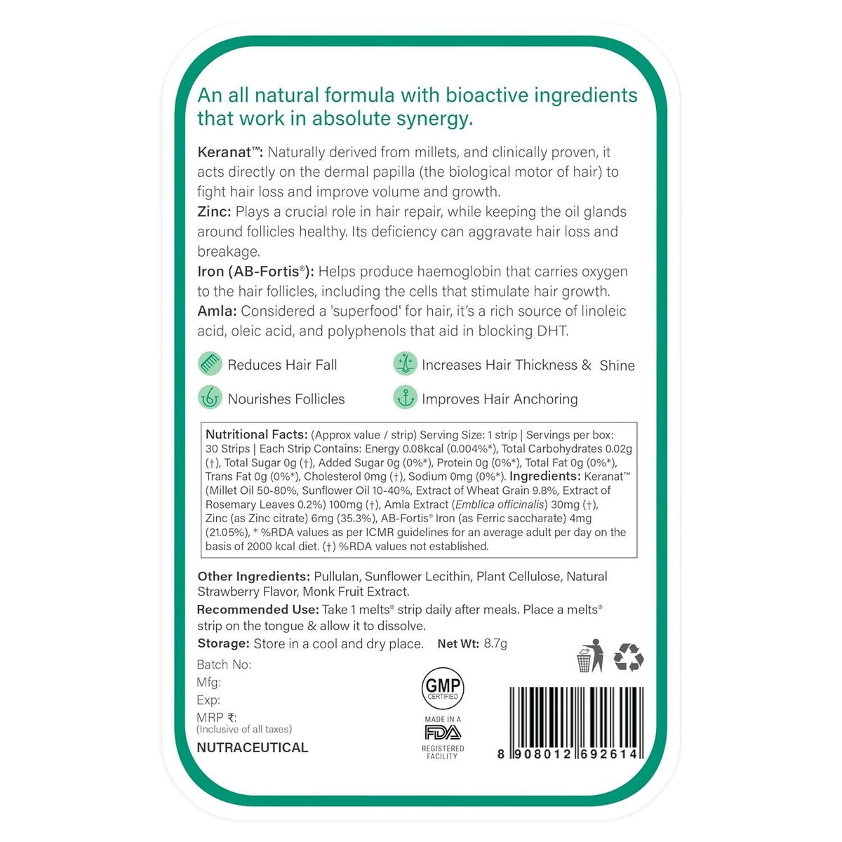 Wellbeing Nutrition Melts Healthy Hair & Hair Fall Control Strips Combo
