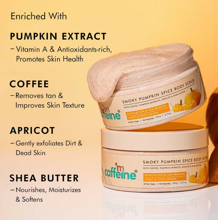 mCaffeine Smoky Pumpkin Spice Body Scrub, Exfoliates, Removes Tan, Sweet & Spicy Aroma