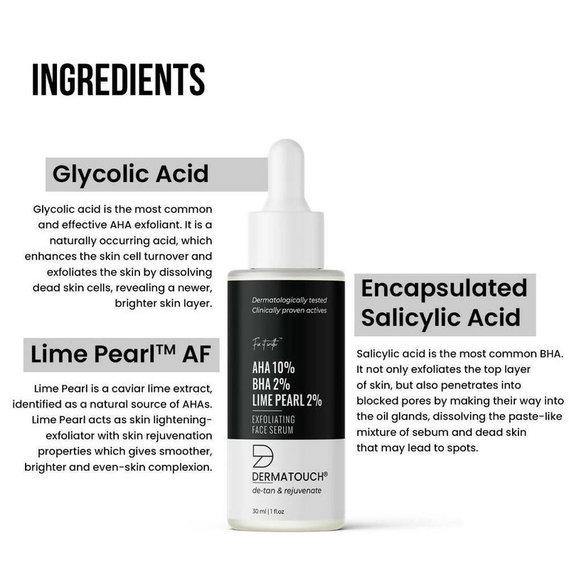Dermatouch AHA 10%, BHA 2%, Lime Pearl 2% Exfoliating Face Serum