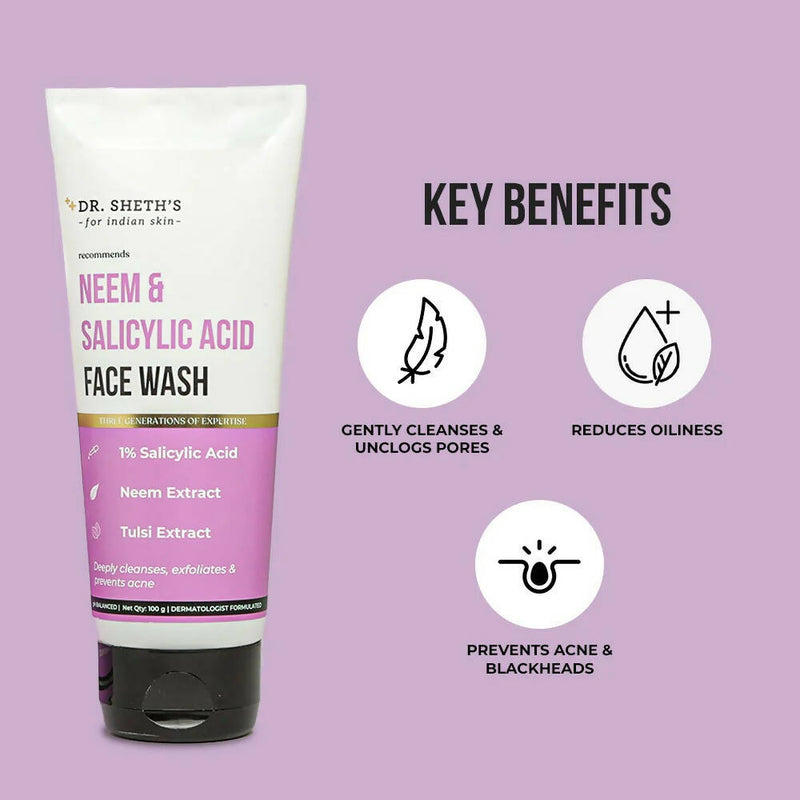 Dr. Sheth's Neem & Salicylic Acid Face Wash, Anti-Acne & Oil Control Face Cleanser