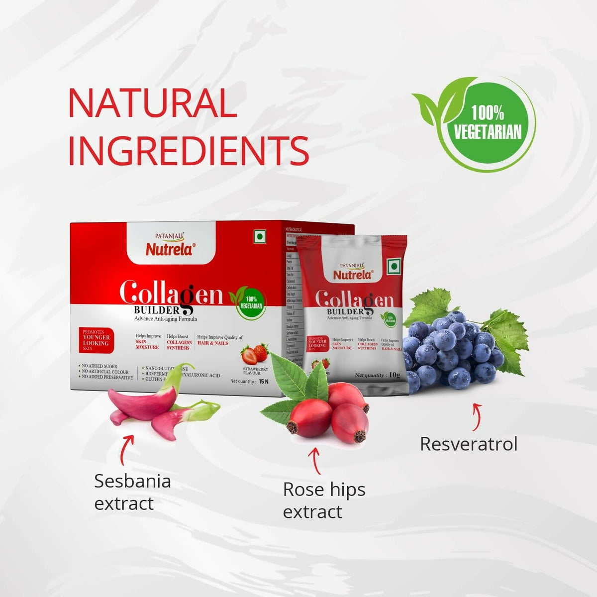 Patanjali Nutrela Collagen Builder Powder - Strawberry Flavour