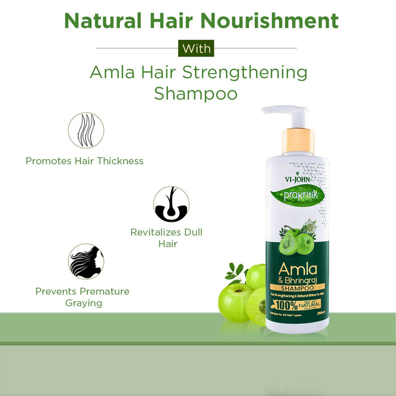 VI-JOHN Prakritik Amla & Bhringraj Shampoo For Strengthening, Made With 100% Natural Bio Actives