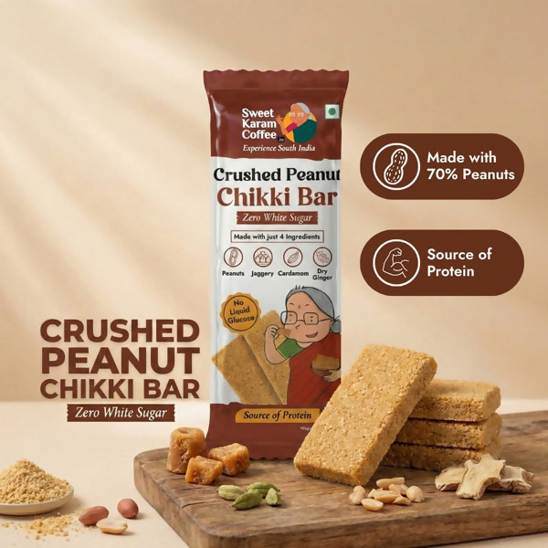 Sweet Karam Coffee Crushed Peanut Chikki Bar (Zero White Sugar)