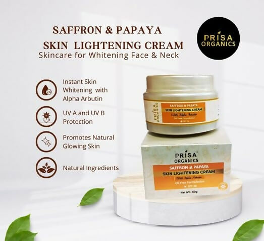 Prisa Organics Saffron & Papaya Skin Lightening Cream With Alpha Arbutin SPF 20