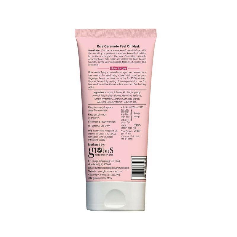 Globus Naturals Rice Ceramide Peel Off Mask, For Hydrated Glow Skin