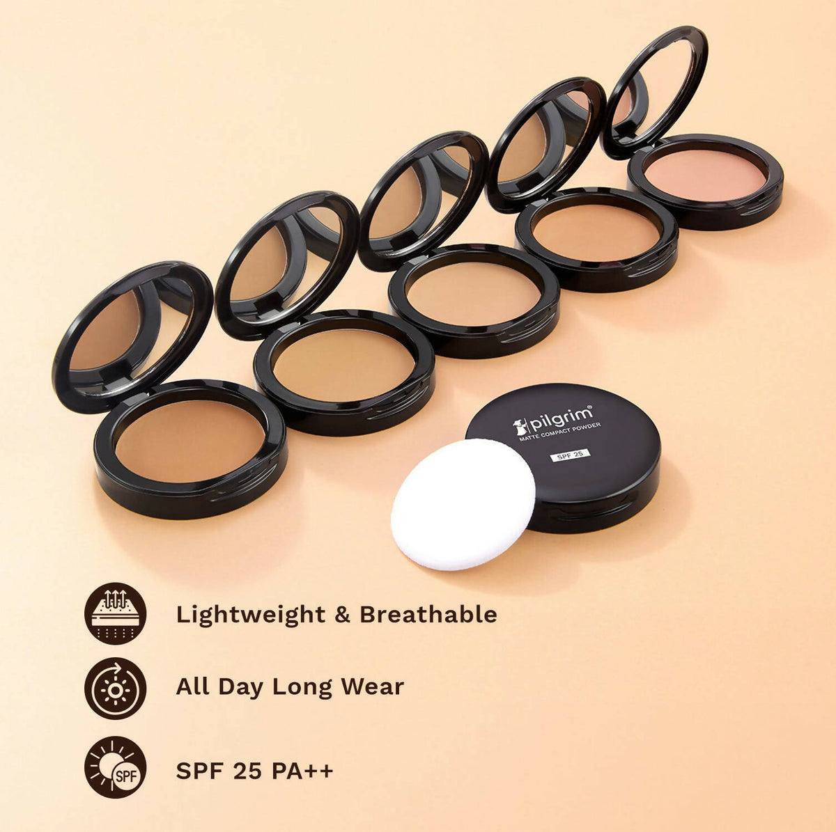 Pilgrim Matte Finish Compact Powder With SPF 25 - Almond-20