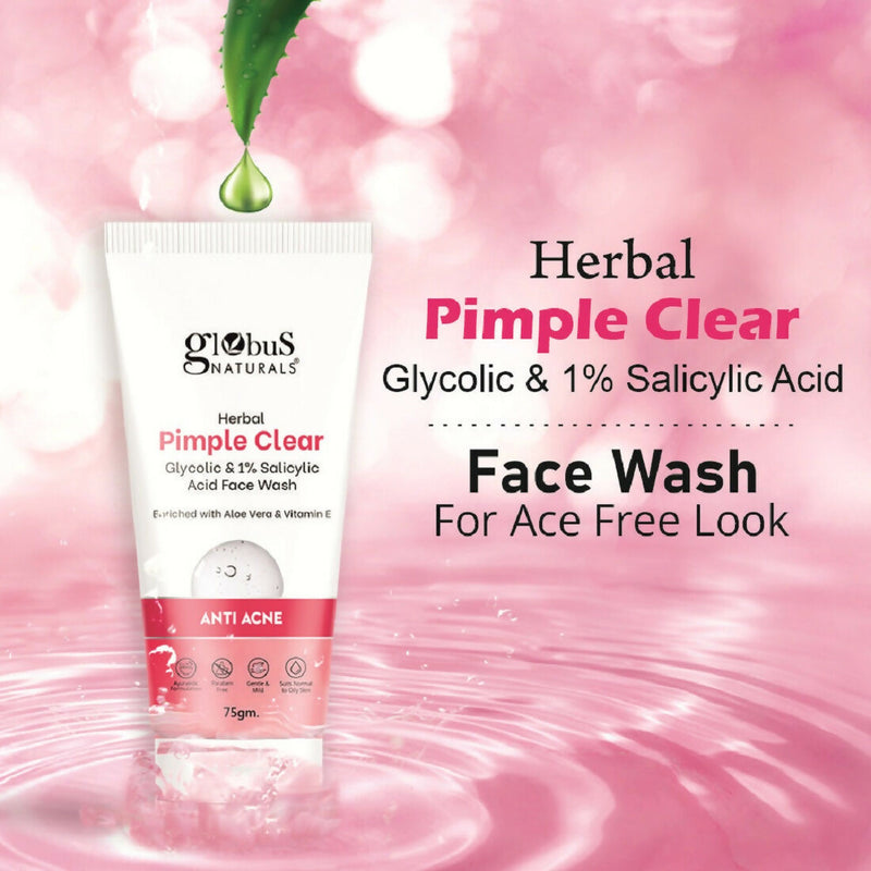 Globus Naturals Herbal Pimple Clear Glycolic & 1% Salicylic Acid Face Wash