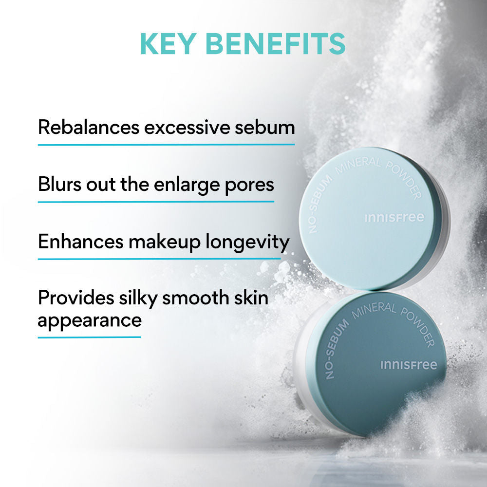Innisfree No Sebum Mineral Powder For Oil Control, Makeup Fixer & Reduces Hair Greasiness