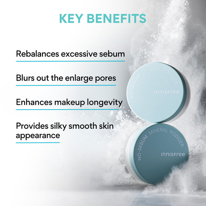 Innisfree No Sebum Mineral Powder For Oil Control, Makeup Fixer & Reduces Hair Greasiness