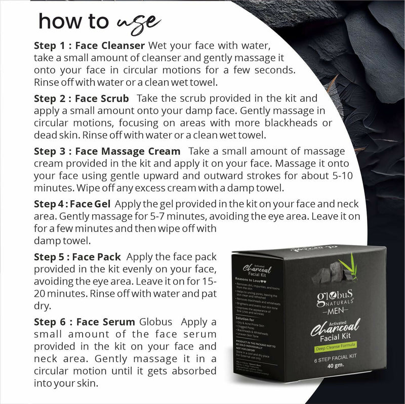 Globus Naturals Anti-Pollution Charcoal Men 6 Step Facial Kit