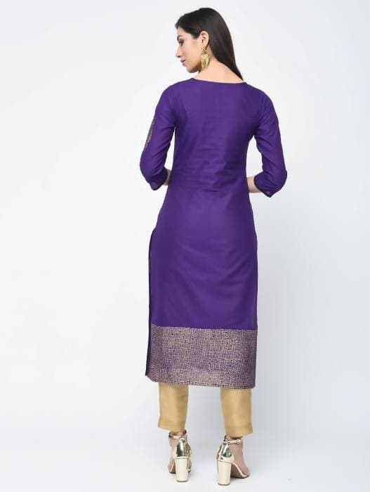 Aniyah Cotton Foil Printed Purple Straight Kurta (AN-134K)