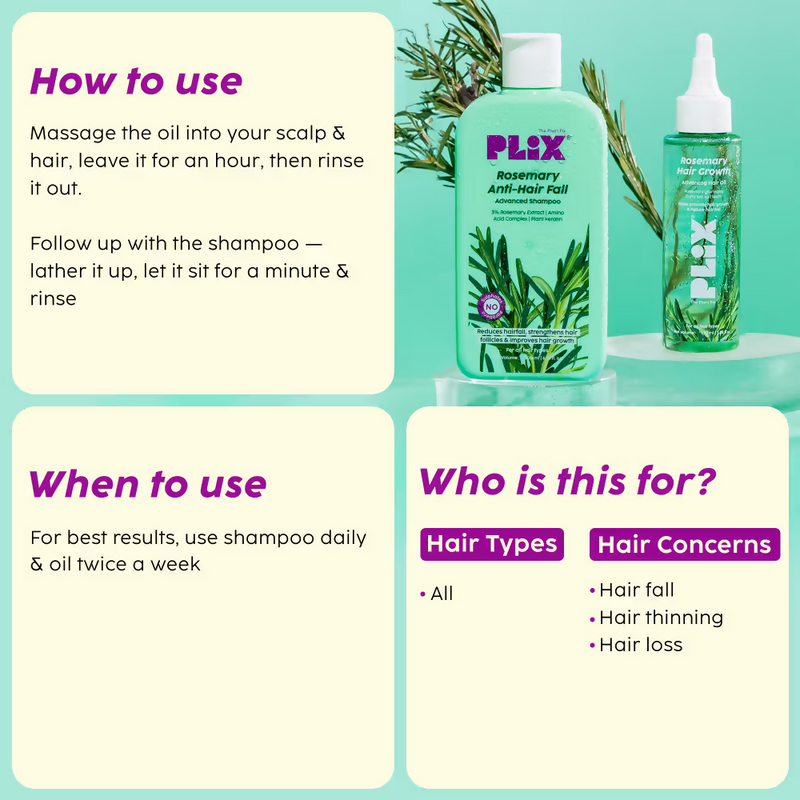 PLIX The Plant Fix Rosemary Hair Growth Advanced Hair Oil & Anti Hairfall Advance Shampoo
