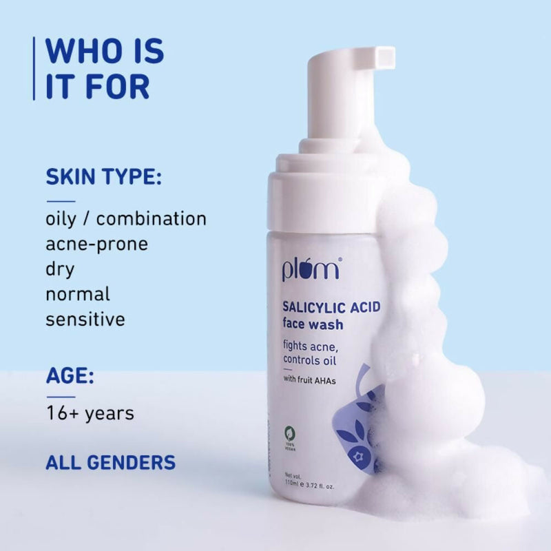 Plum Salicylic Acid Foaming Face Wash - Fights Active Acne & Oil For Smooth Skin