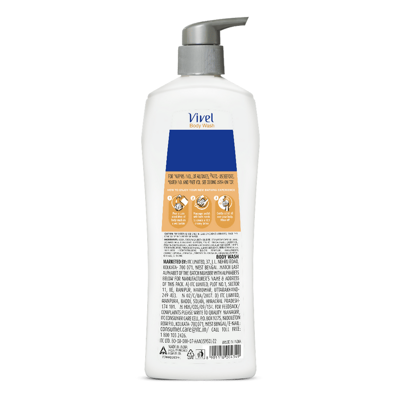 Vivel Moisturizing Body Wash Glycerin & Honey Pump Bottle Shower Gel for Soft Glowing Skin