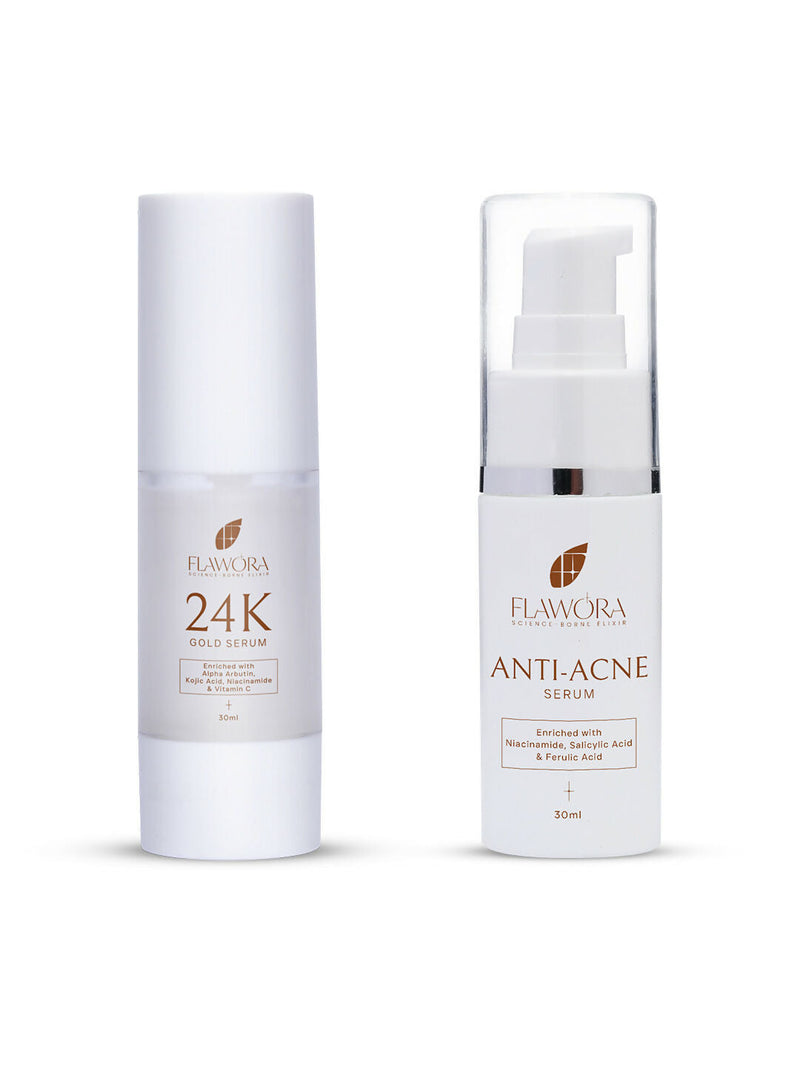 Flawora 24K Gold Face Serum For Brightening, Anti-Aging And Anti Acne Serum To Reduce Blackheads And Open Pores 