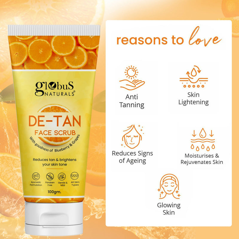 Globus Naturals De Tan Face Scrub, Suitable For All Skin Types