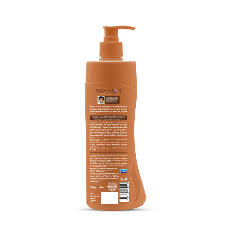 VI-JOHN Saffron Natural Fairness Body Lotion Cocoa Shea Butter Deep Nourishment Soft, Glowing Skin For All Skin Types