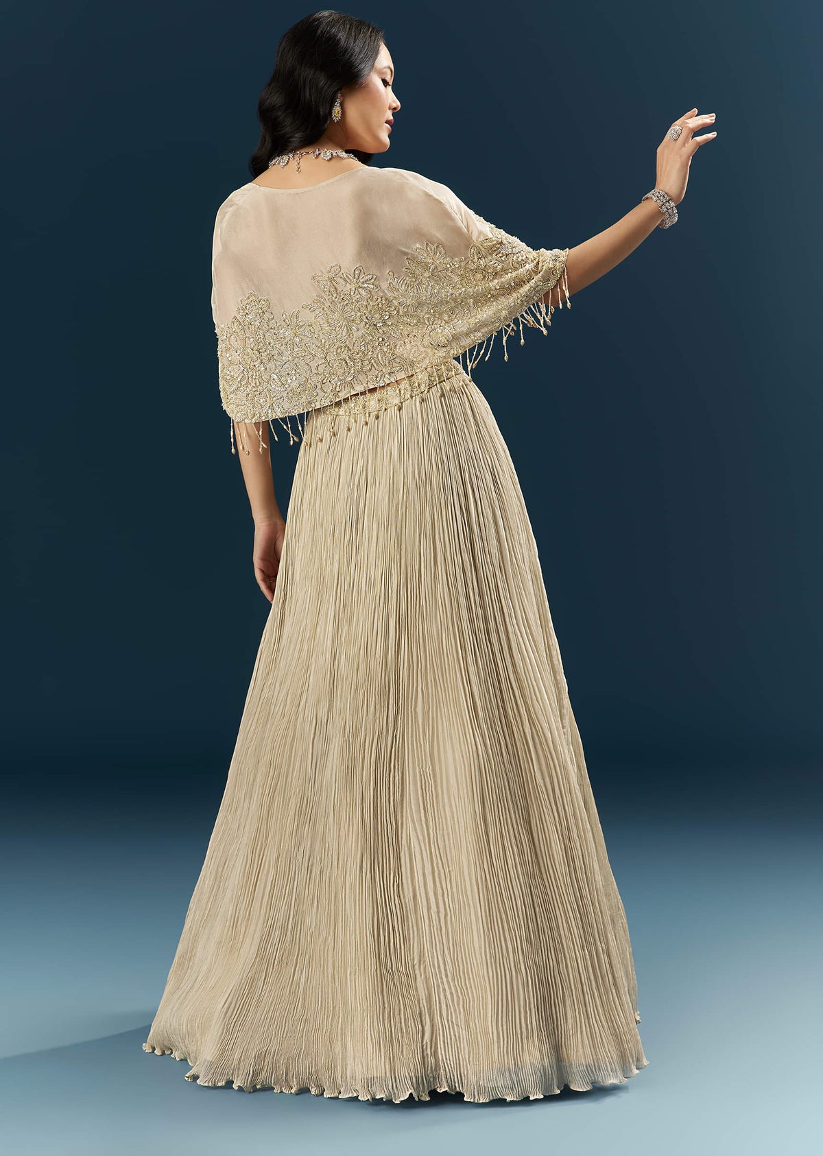 Gold Tissue Bridesmaid Lehenga With Cutdana And Beads Embroidery
