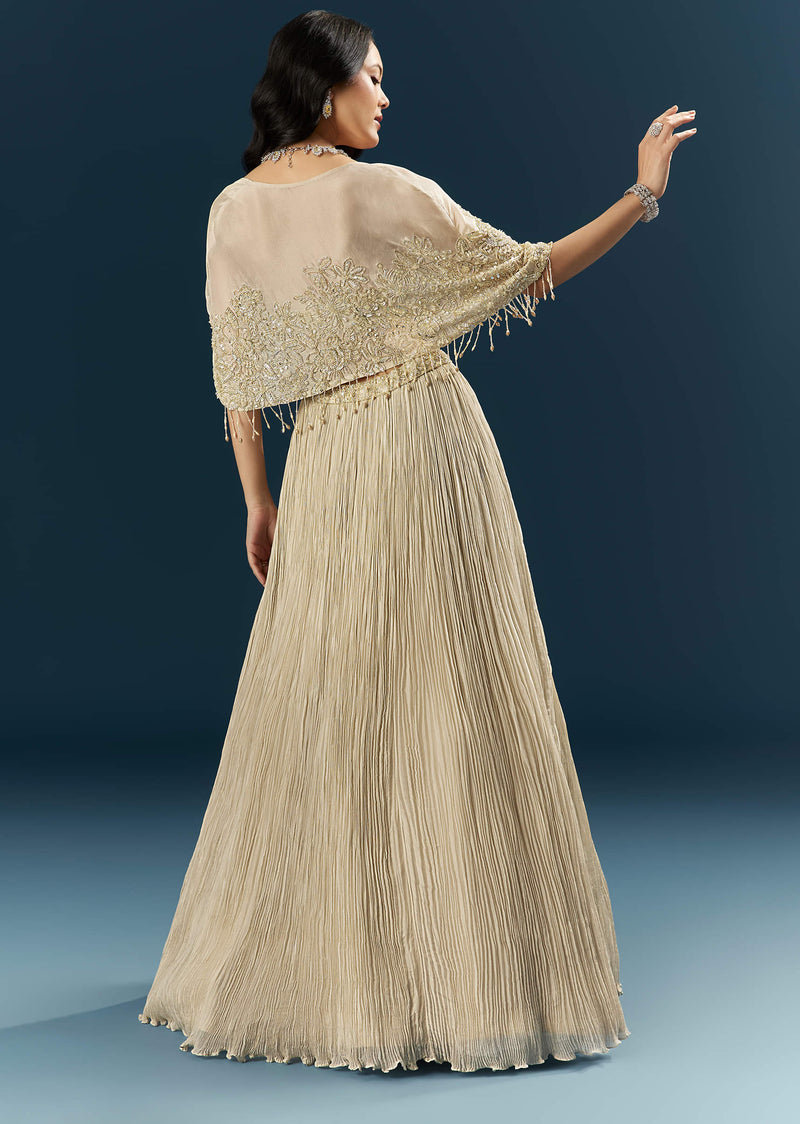 Gold Tissue Bridesmaid Lehenga With Cutdana And Beads Embroidery