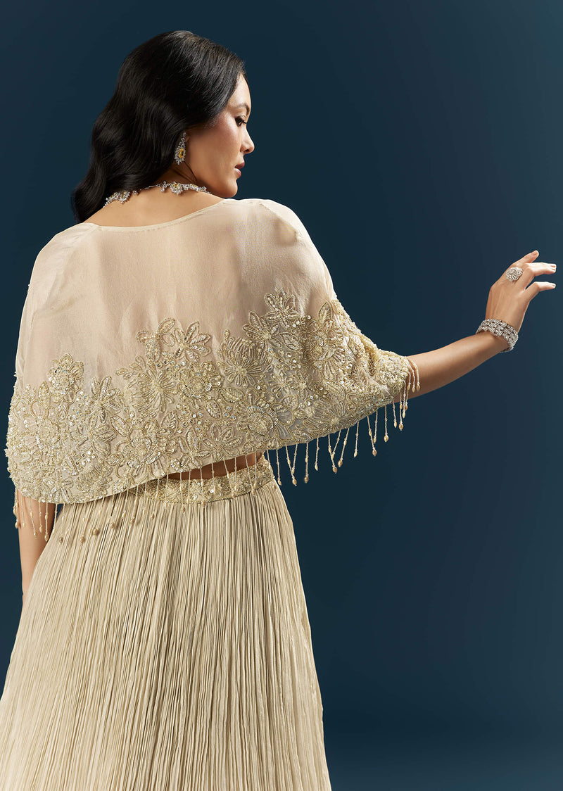 Gold Tissue Bridesmaid Lehenga With Cutdana And Beads Embroidery