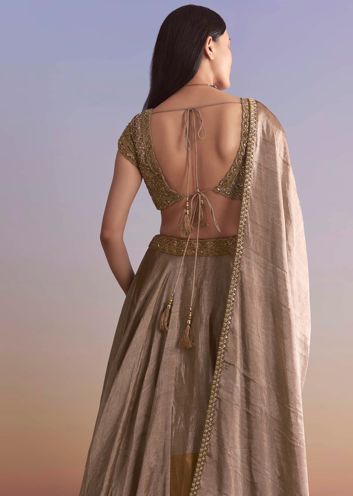 Gold Tissue Bridesmaid Lehenga With Zardosi Embroidery