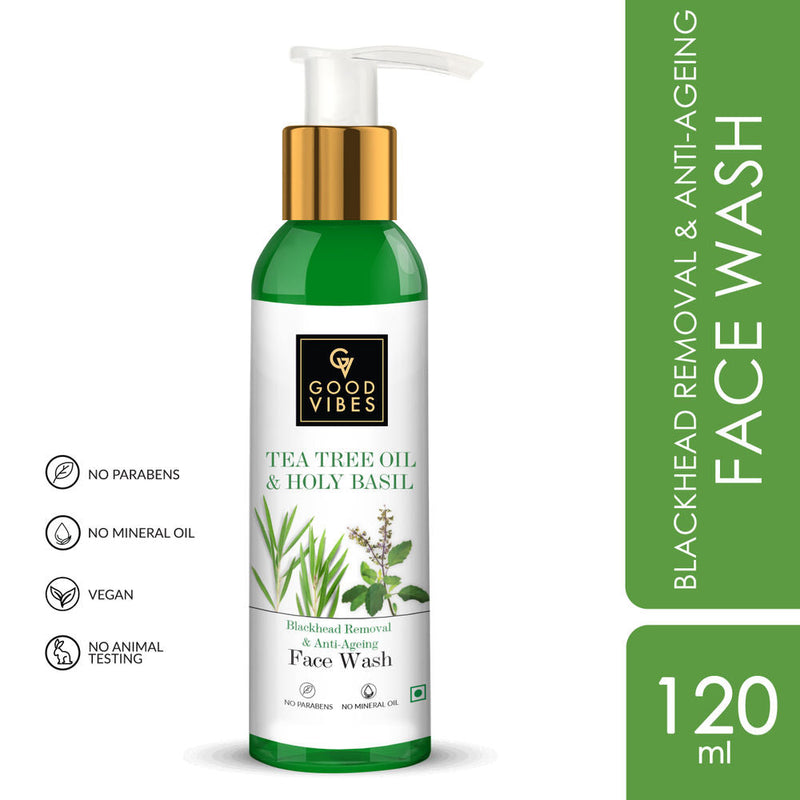 Good Vibes Blackhead Removal + Anti-Ageing Face Wash - Tea Tree Oil + Holy Basil