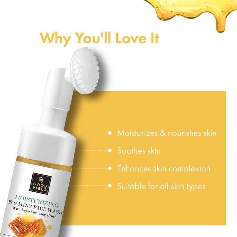 Good Vibes Honey Moisturizing Foaming Face Wash With Deep Cleansing Brush
