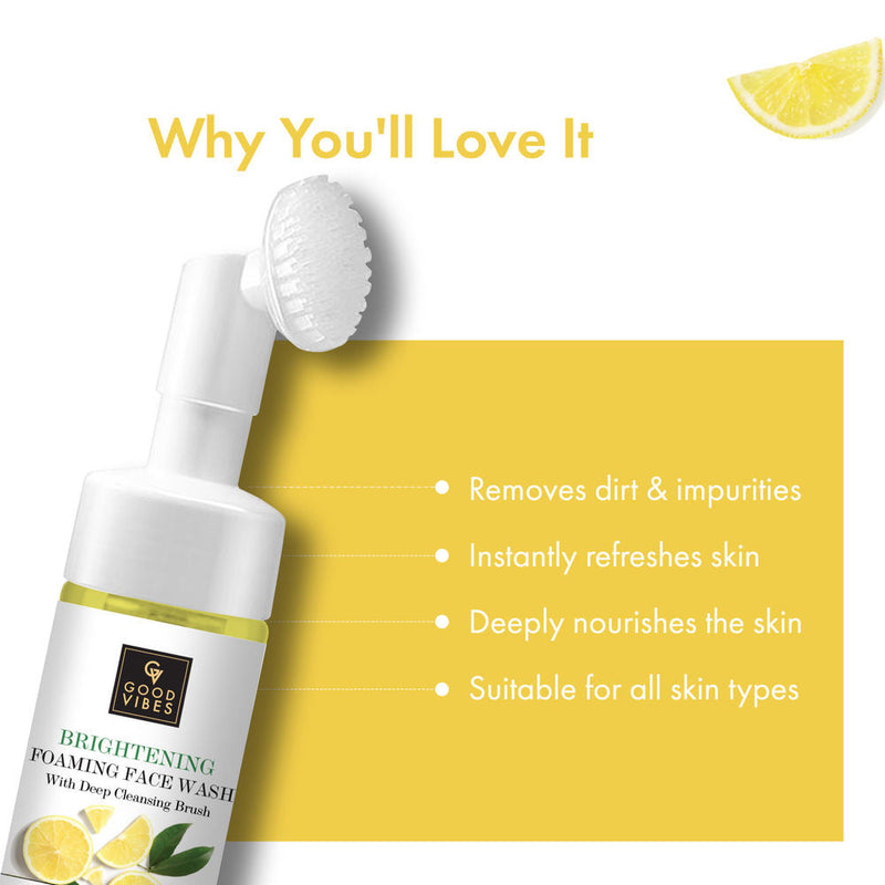 Good Vibes Lemon Brightening Foaming Face Wash With Deep Cleansing Brush