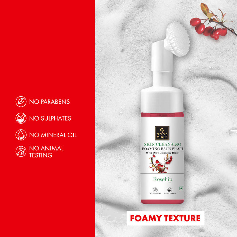 Good Vibes Rosehip Skin Clearing Foaming Face Wash With Deep Cleansing Brush