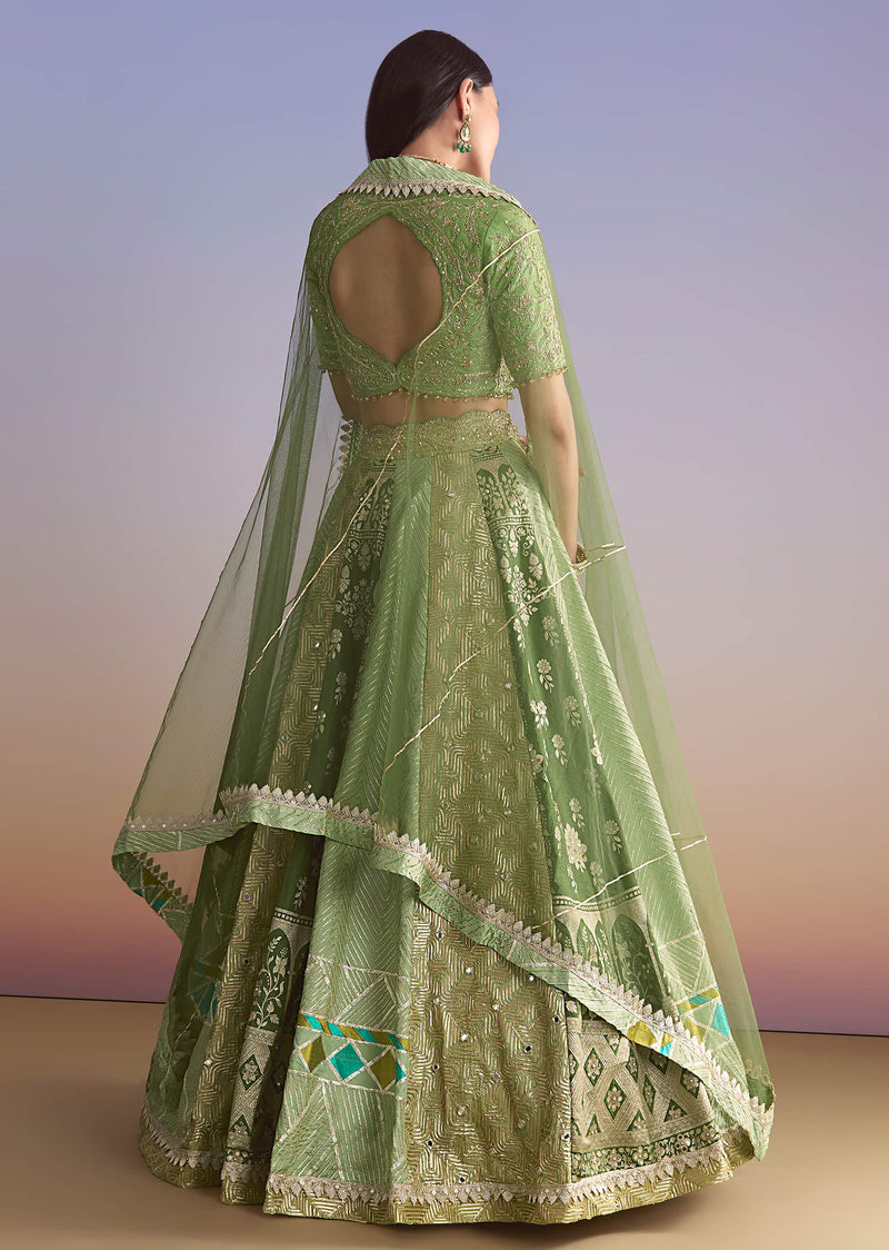 Green Brocade Silk Bridesmaid Lehenga With Zardosi Embroidery
