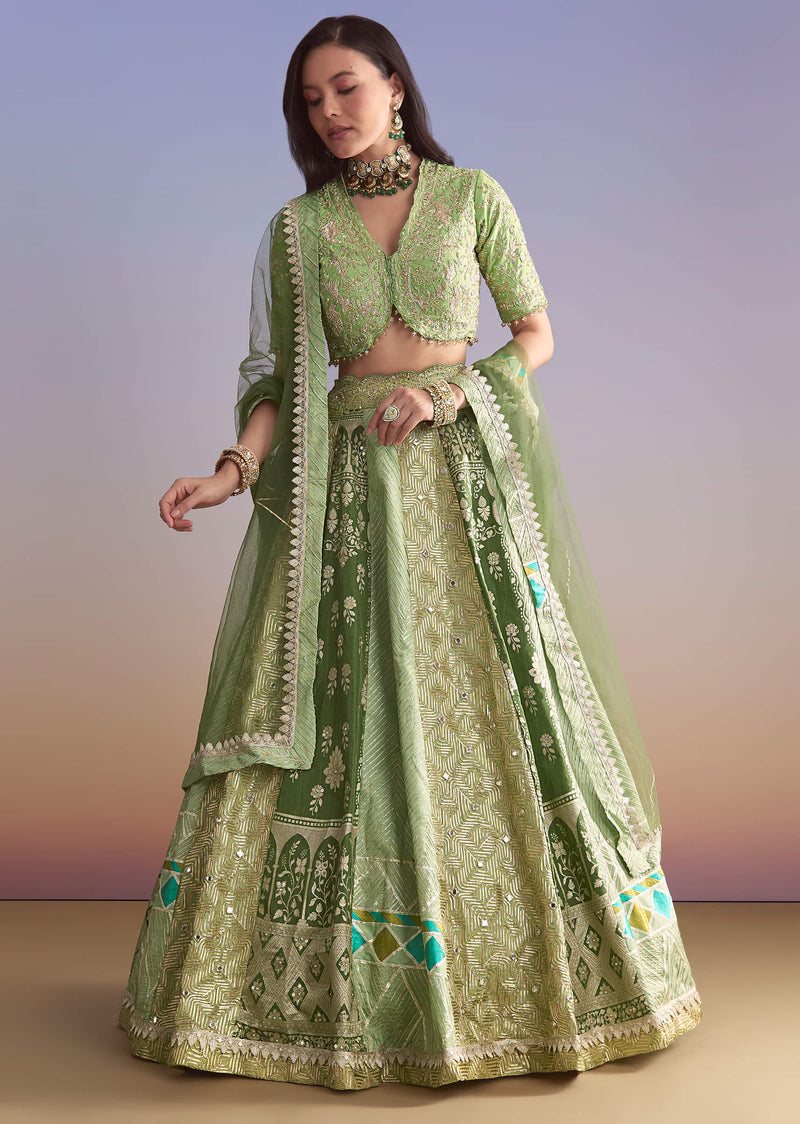 Green Brocade Silk Bridesmaid Lehenga With Zardosi Embroidery