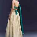 Green Satin Bridesmaid Lehenga With Hand Dyed Chevron Print Choli