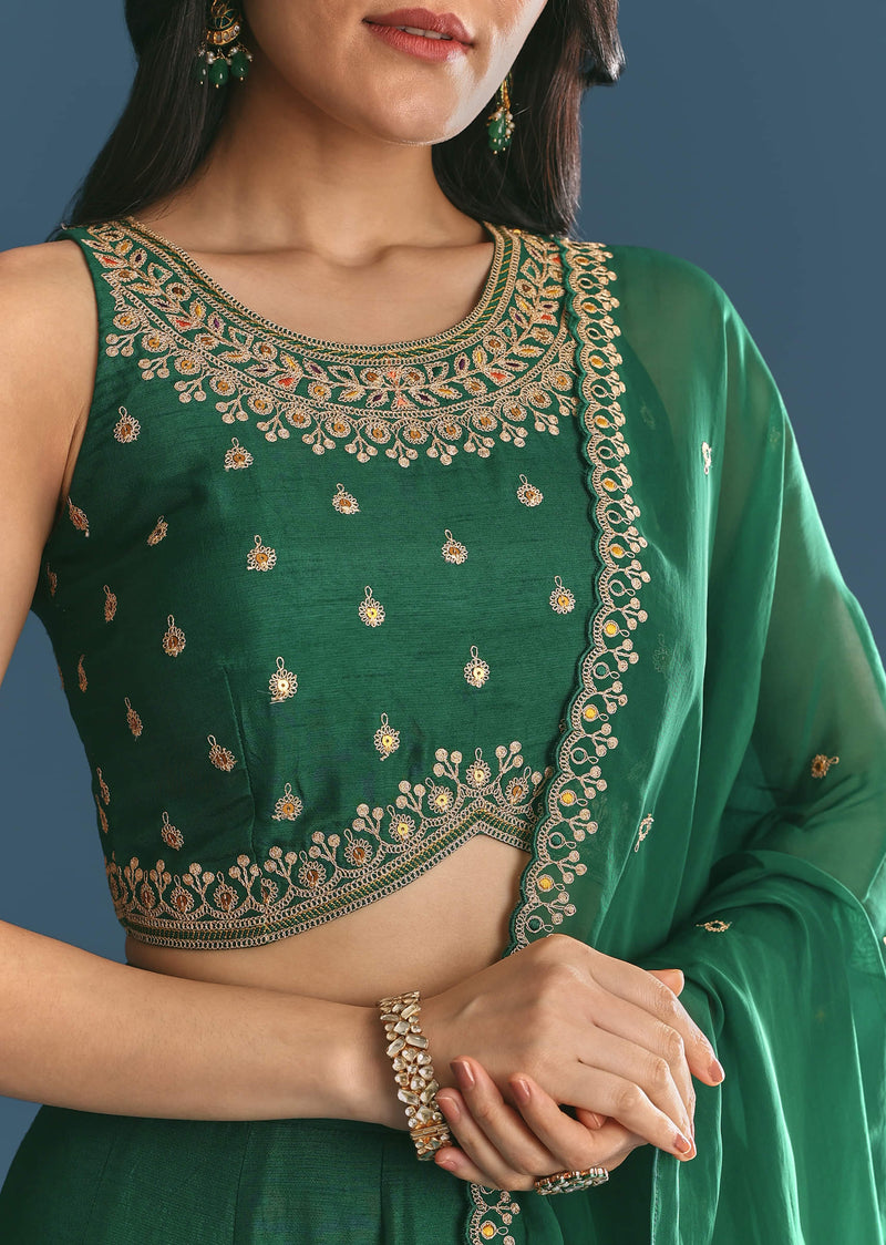 Green Silk Lehenga Choli With Zari And Sequins Work