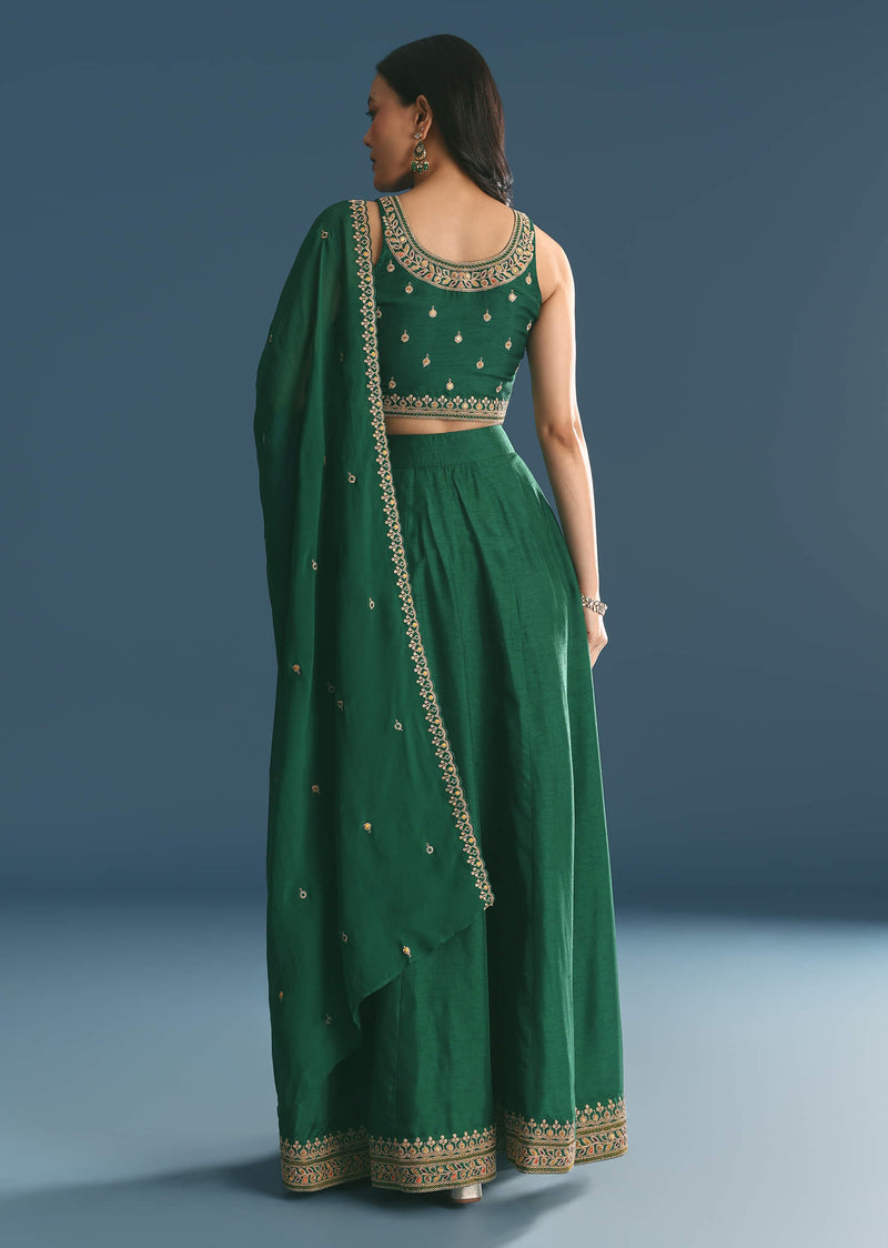 Green Silk Lehenga Choli With Zari And Sequins Work