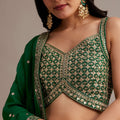 Green Bandhani Lehenga Set With Zari Butti And Sequins Work