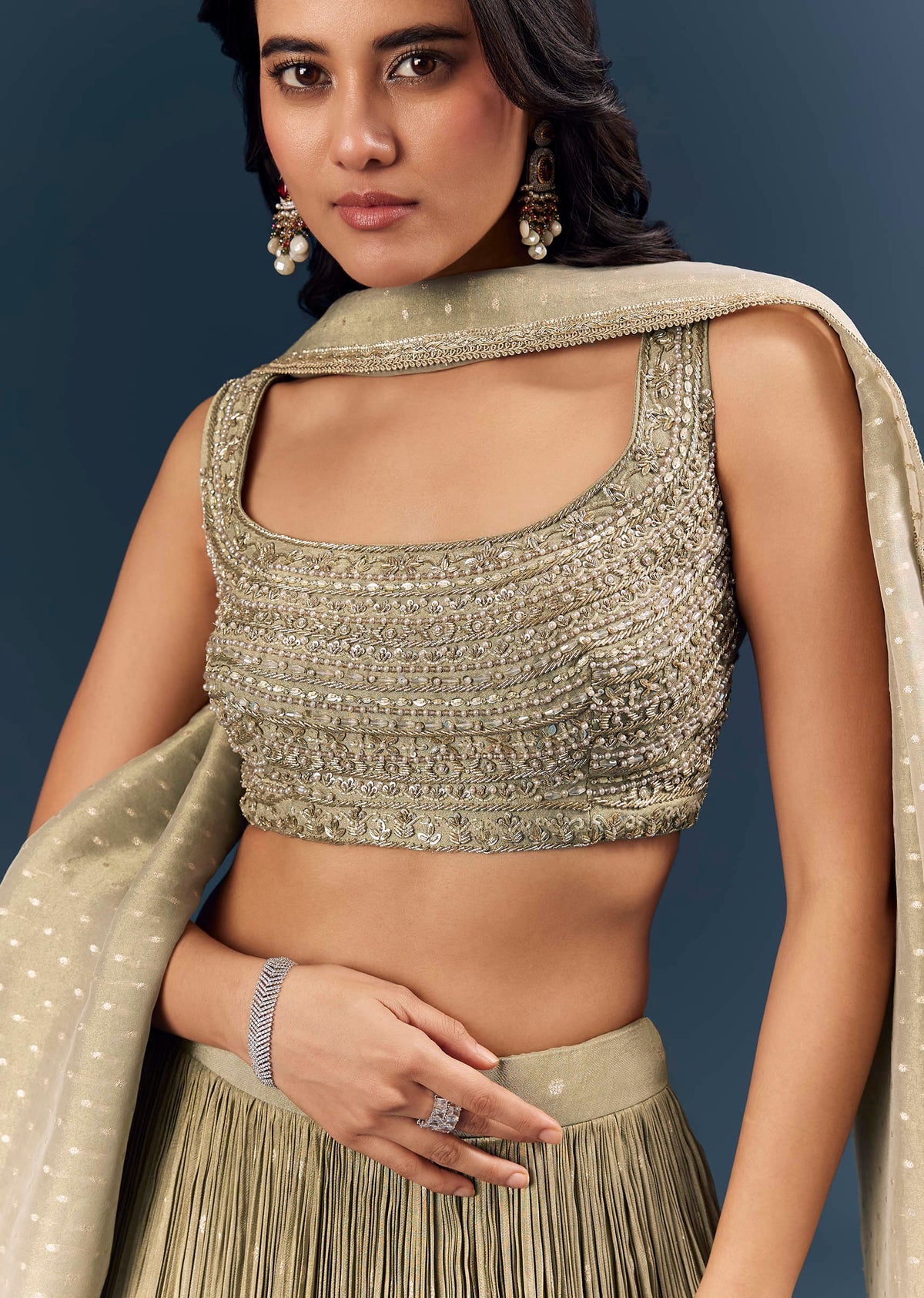 Grey Banarasi Silk Bridesmaid Lehenga With Intricate Hand Embroidery