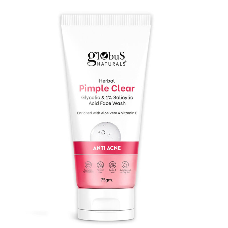 Globus Naturals Herbal Pimple Clear Glycolic & 1% Salicylic Acid Face Wash
