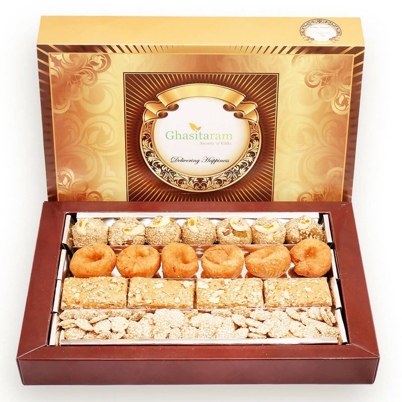 Ghasitaram Sankranti /Lohri Sweets-Assorted box of Revadi, Gud Gachak, Khajoor and Til Laddoo (Bhuga)